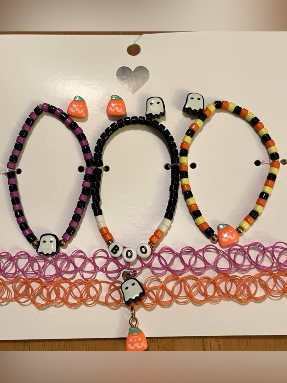 Kids Halloween Beaded Bracelet & Earring Set - Ghost & Pumpkin Design